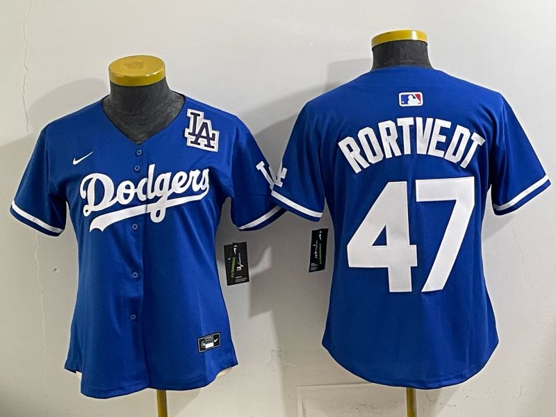Youth 2025 Los Angeles Dodgers #47 Rortvedt Blue Game Nike MLB Jersey style 0012